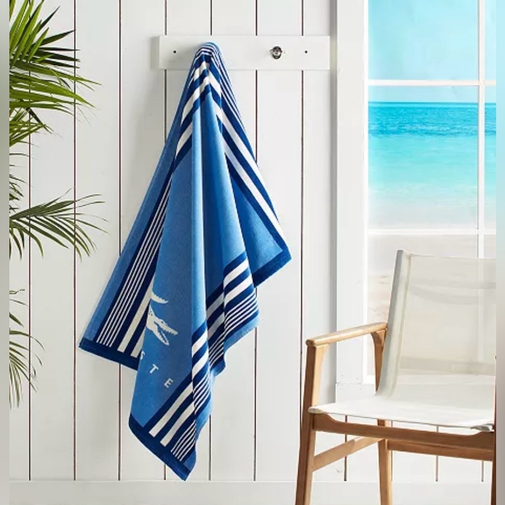 Lacoste Oki Striped Cotton Beach Towel 36” x 72” NWT